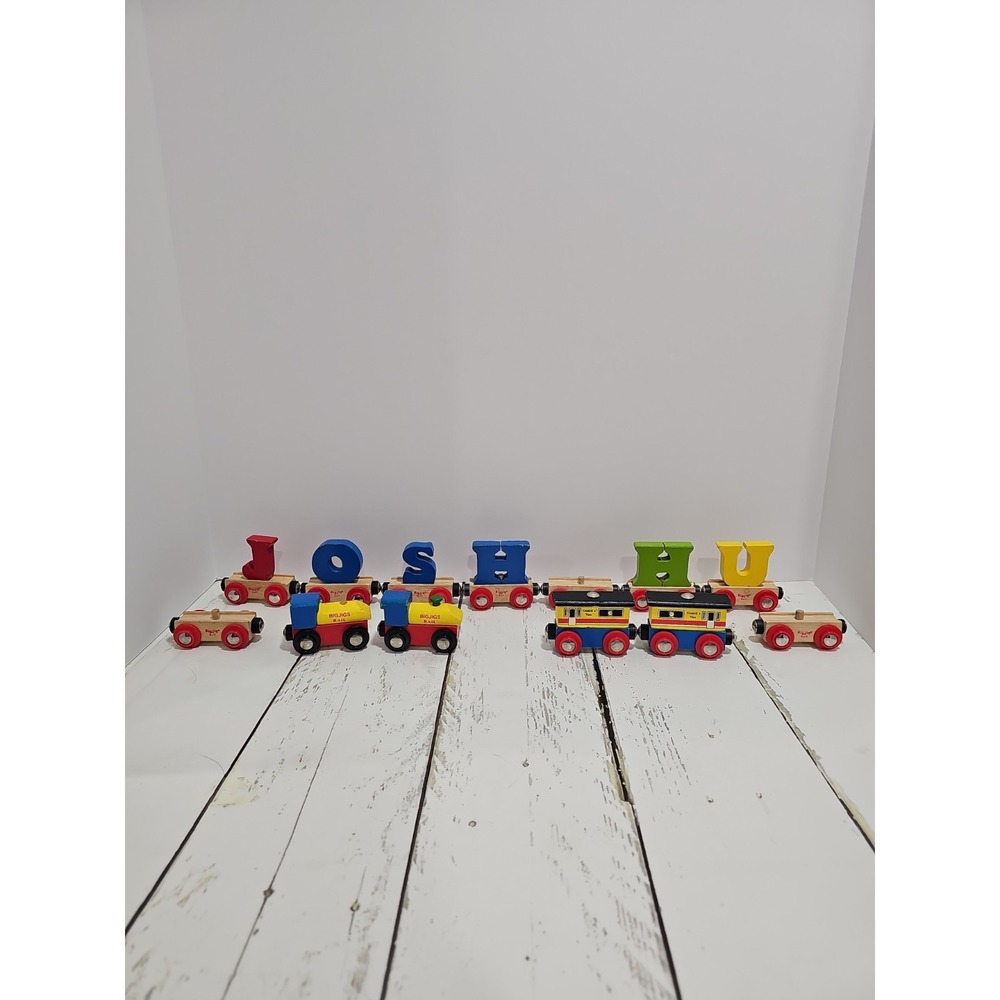 BigJigs Rail Vintage Wooden Train Set With Cars And Letters